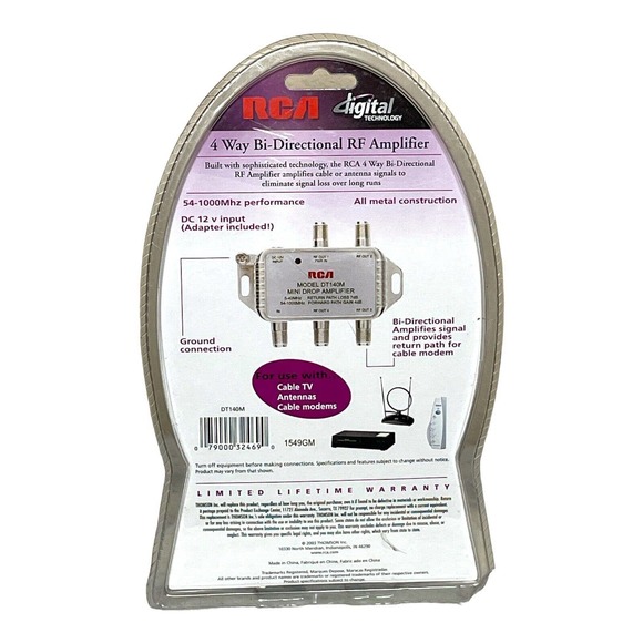 RCA DT140M White Digital Technology 4 Way Bi-Directional RF Amplifier Splitter - Picture 2 of 4